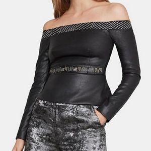 BCBG MAXAZRIA Off The Shoulder Leather Top